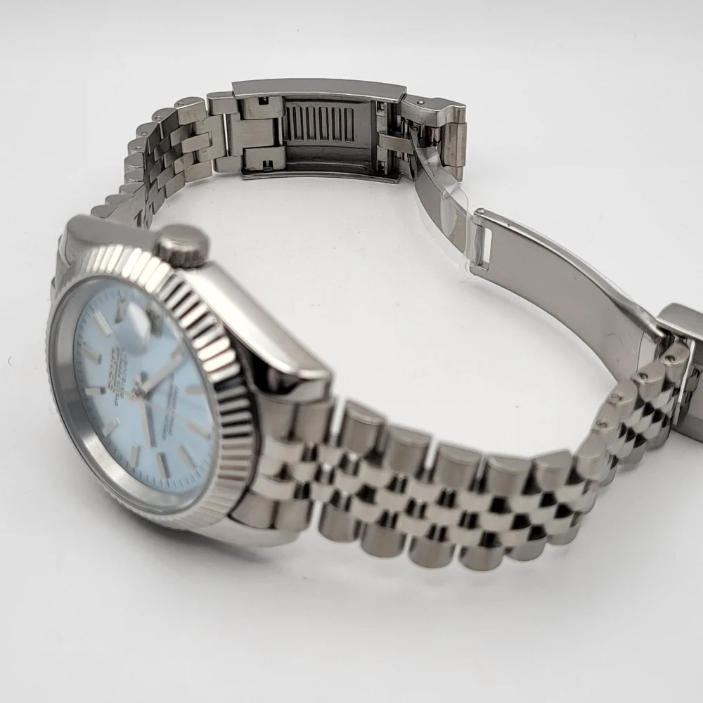 New 39mm SeikoMod Automatic Watch Sunburst Blue Dial